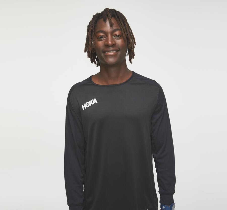 Top Hoka One One Hombre Negros - Performance 3/4 Sleeve - YNRW54167